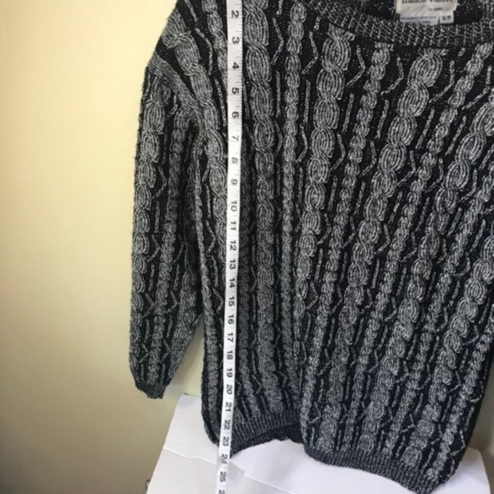 Franco Valeri Vintage 80s Cable Knit Metallic Knit Sweater Top Tunic Chunky Rare - Picture 13 of 15